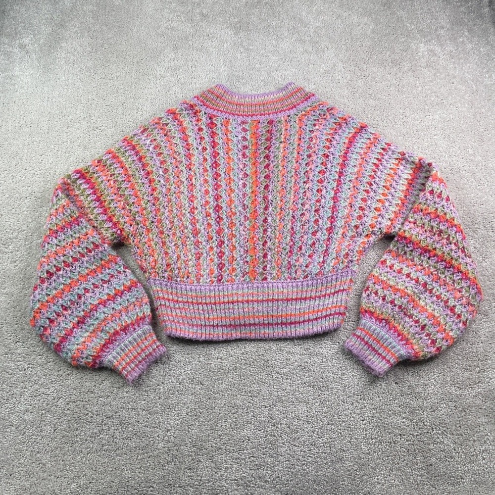 Urban Outfitters Cardigan Womens Medium Purple Multi Nora Cropped Chunky Boho - Picture 8 of 12
